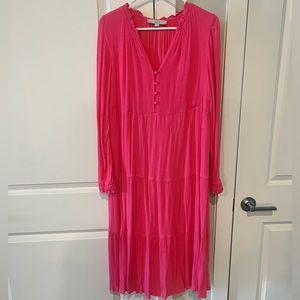 Hot Pink Long-Sleeved Maxi Dress | LOFT